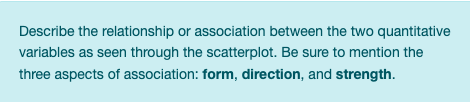  Describe the relationship or association between the two quantitative variables as