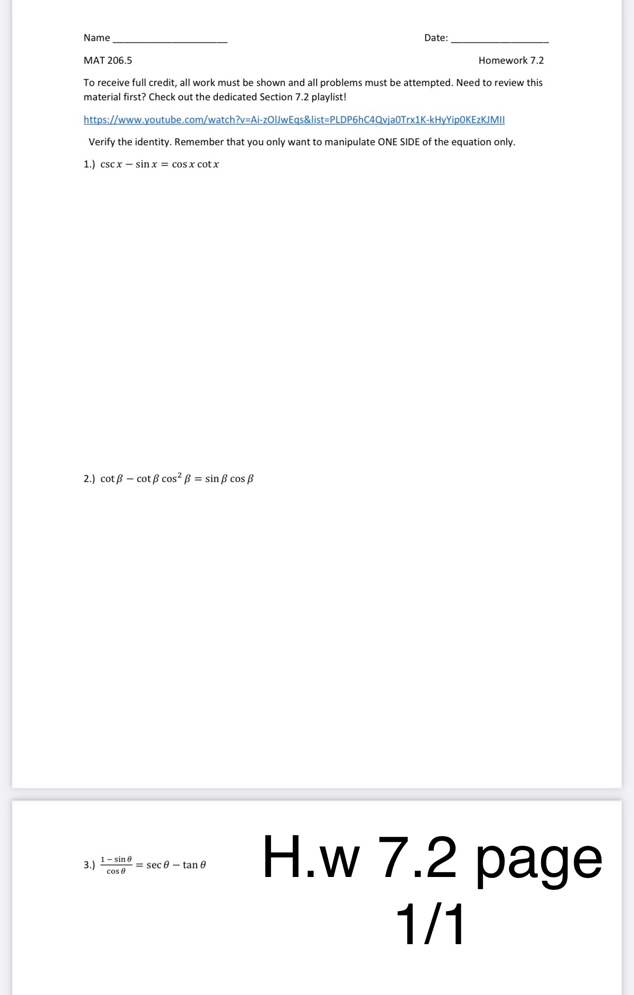 Complete the linear factorization of the function g(x). H.W 2.7 page 1/2