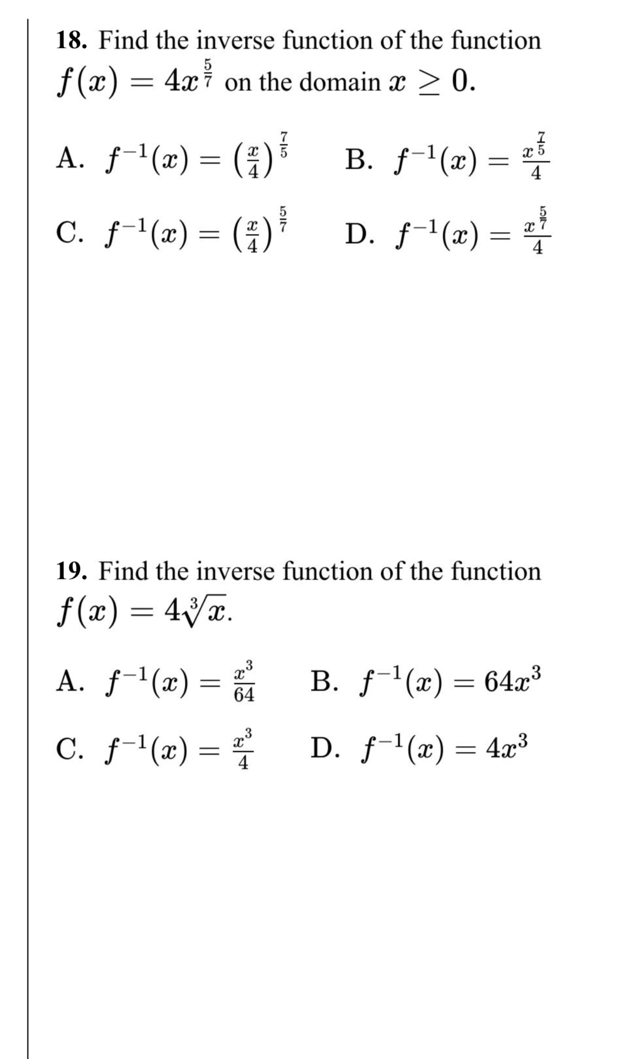 18. Find the inverse function of the function f (ac) =