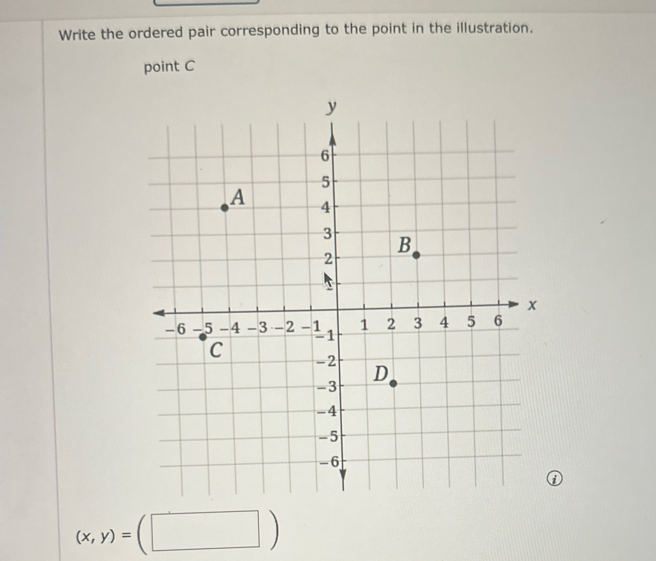 Write the ordered pair corresponding to the point in the illustration.