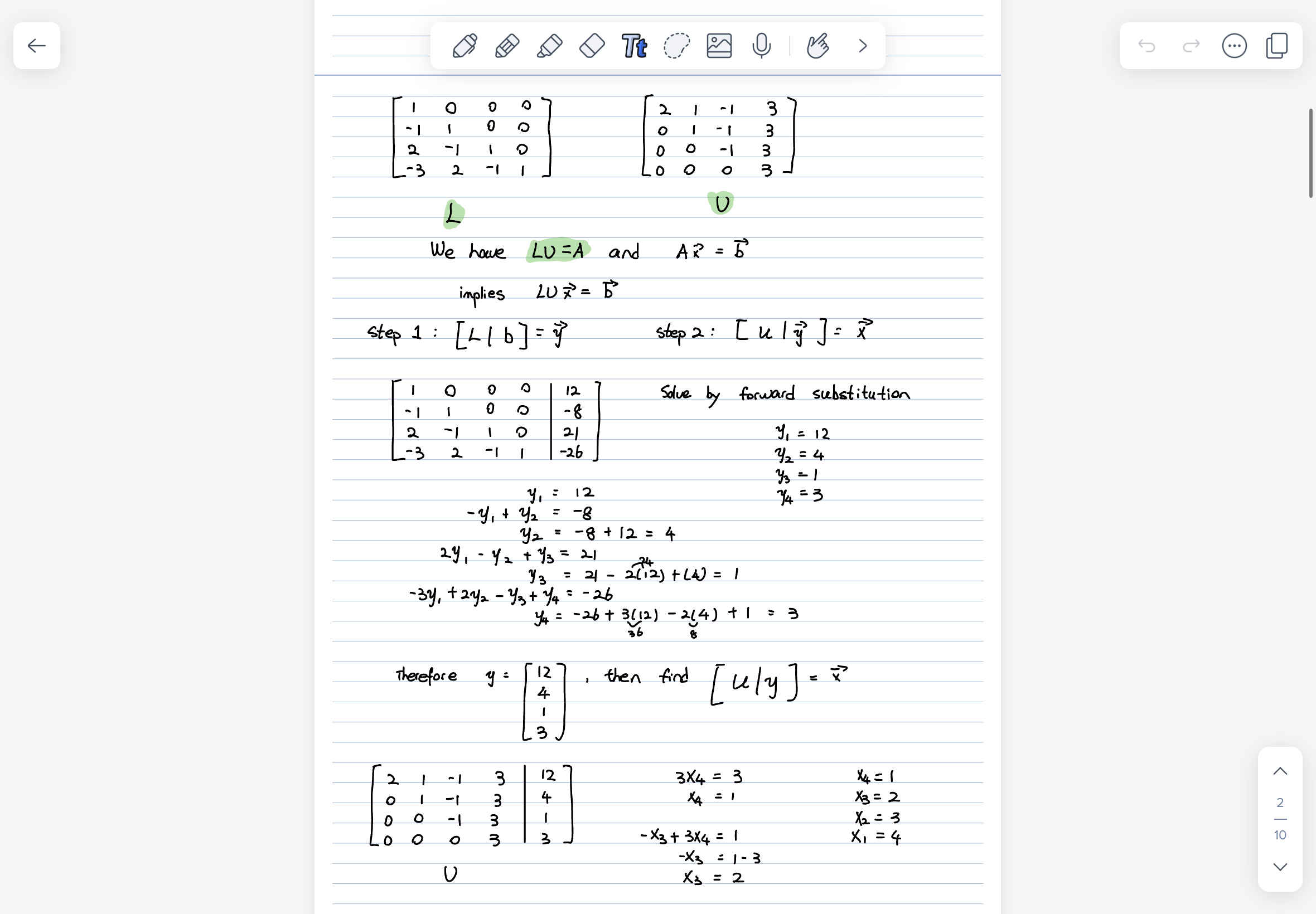 the matrices L, U such that LU = A. 12 co N