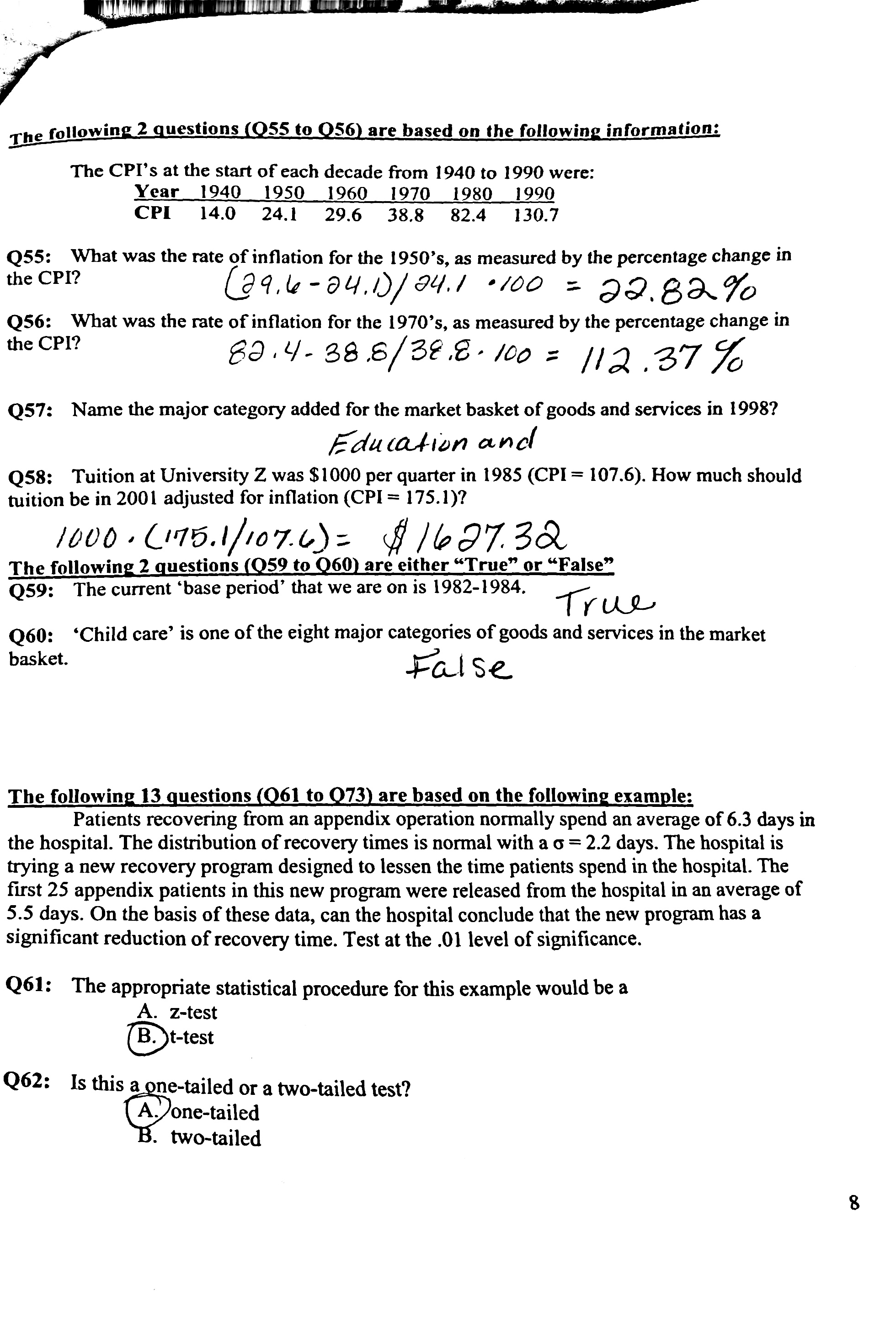 I need help with question 65-69 please? The following 2 questions (055