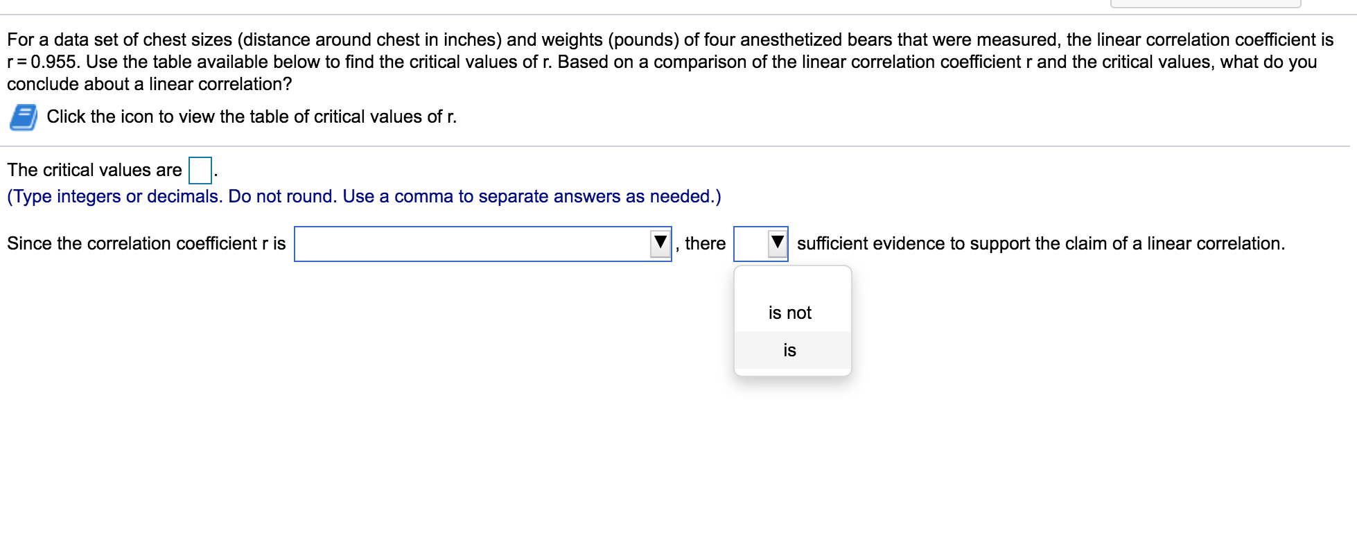 chest sizes (distance around chest in inches) and weights (pounds) of four