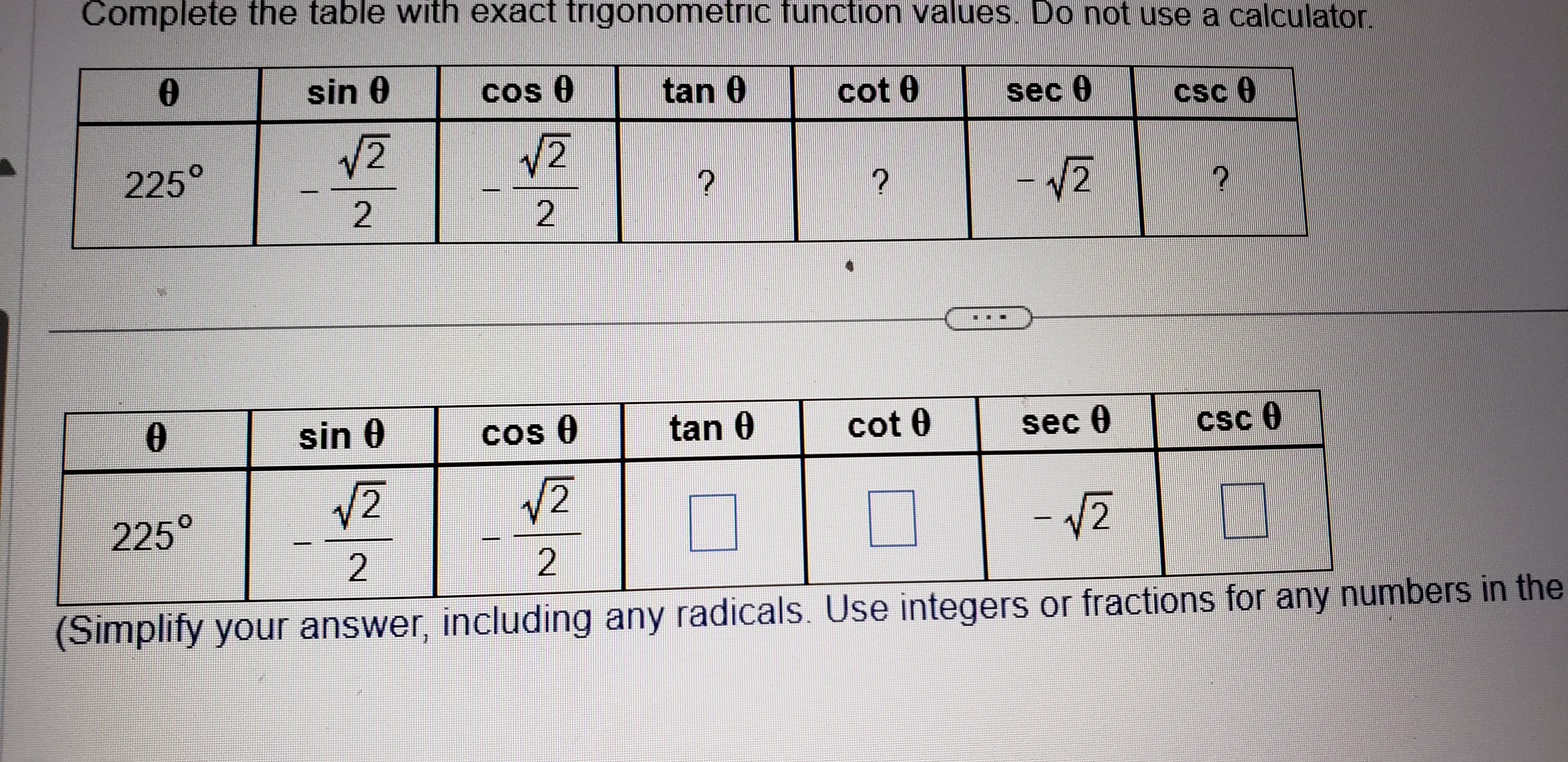 = cot A = (Type integers or simplified fractions.) xample Get more