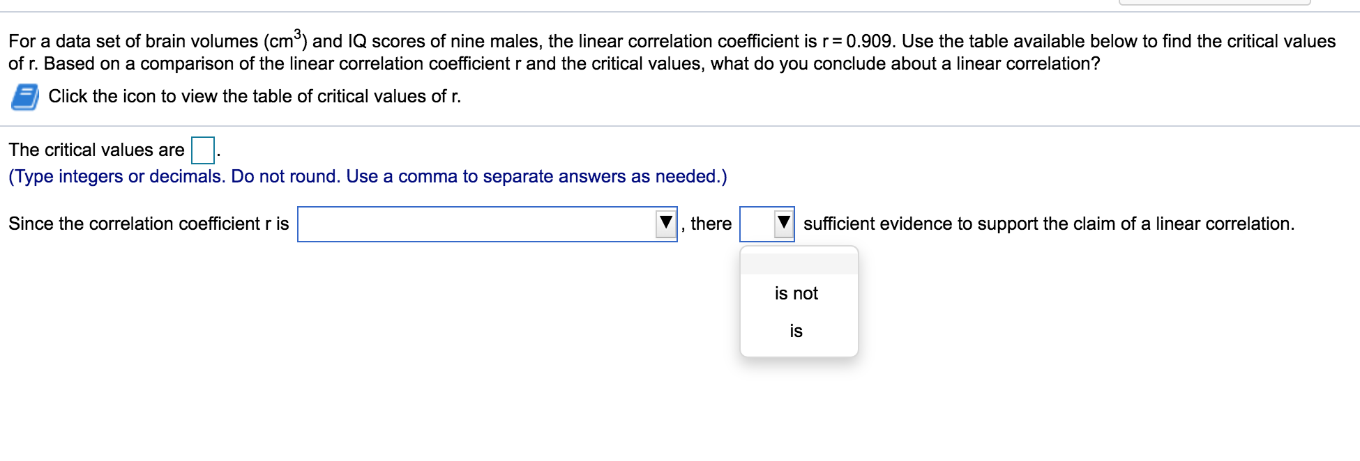 to view the table of critical values of r. The critical values