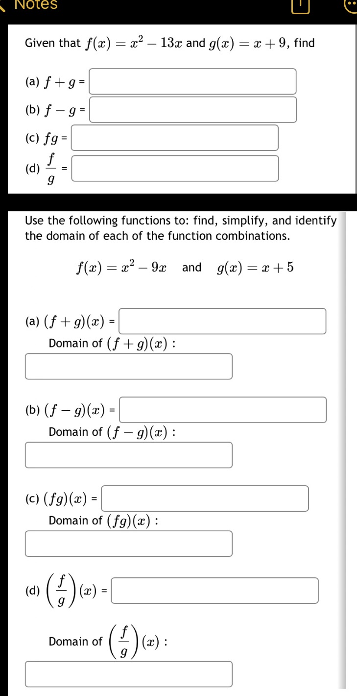  Notes Given that f(ac) = a2 - 13x and g(ac) =
