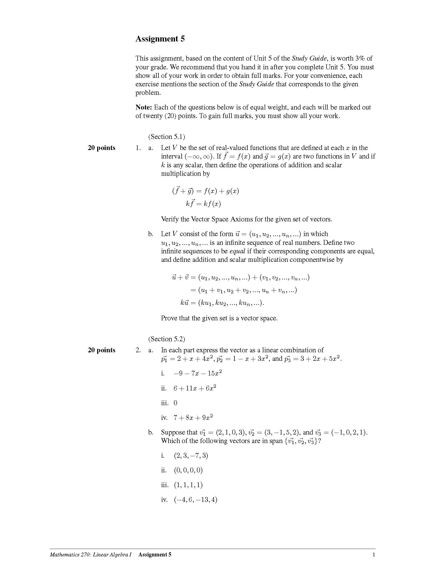  Assignment 5 This assignment, based on the content of Unit 5
