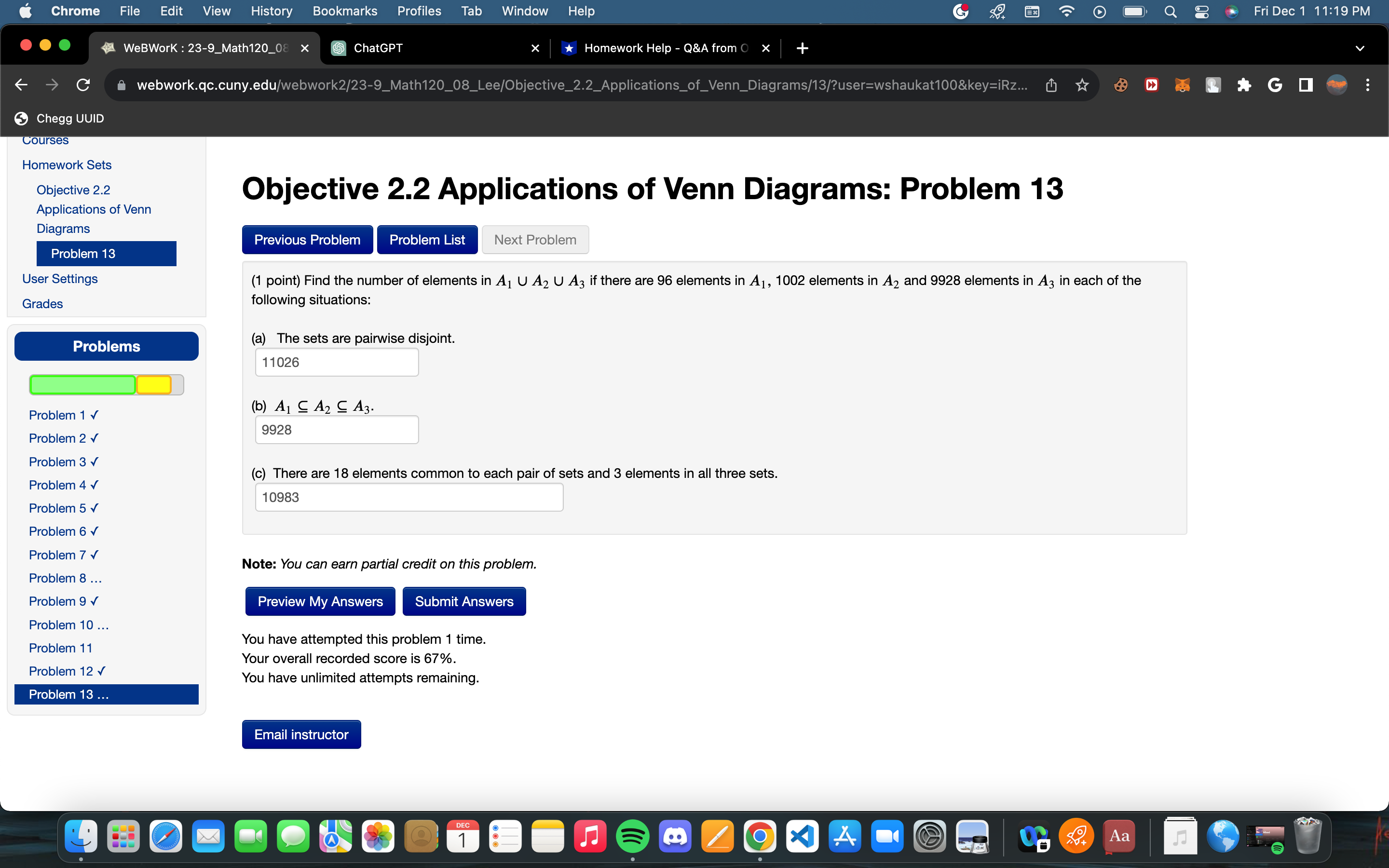 (1 point) Suppose that A and B are sets with Grades n(A')