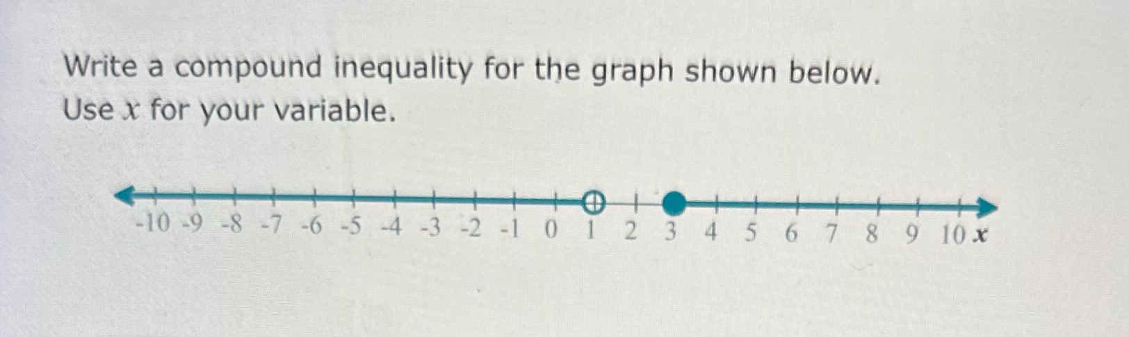 Answer Write a compound inequality for the graph shown below. Use x
