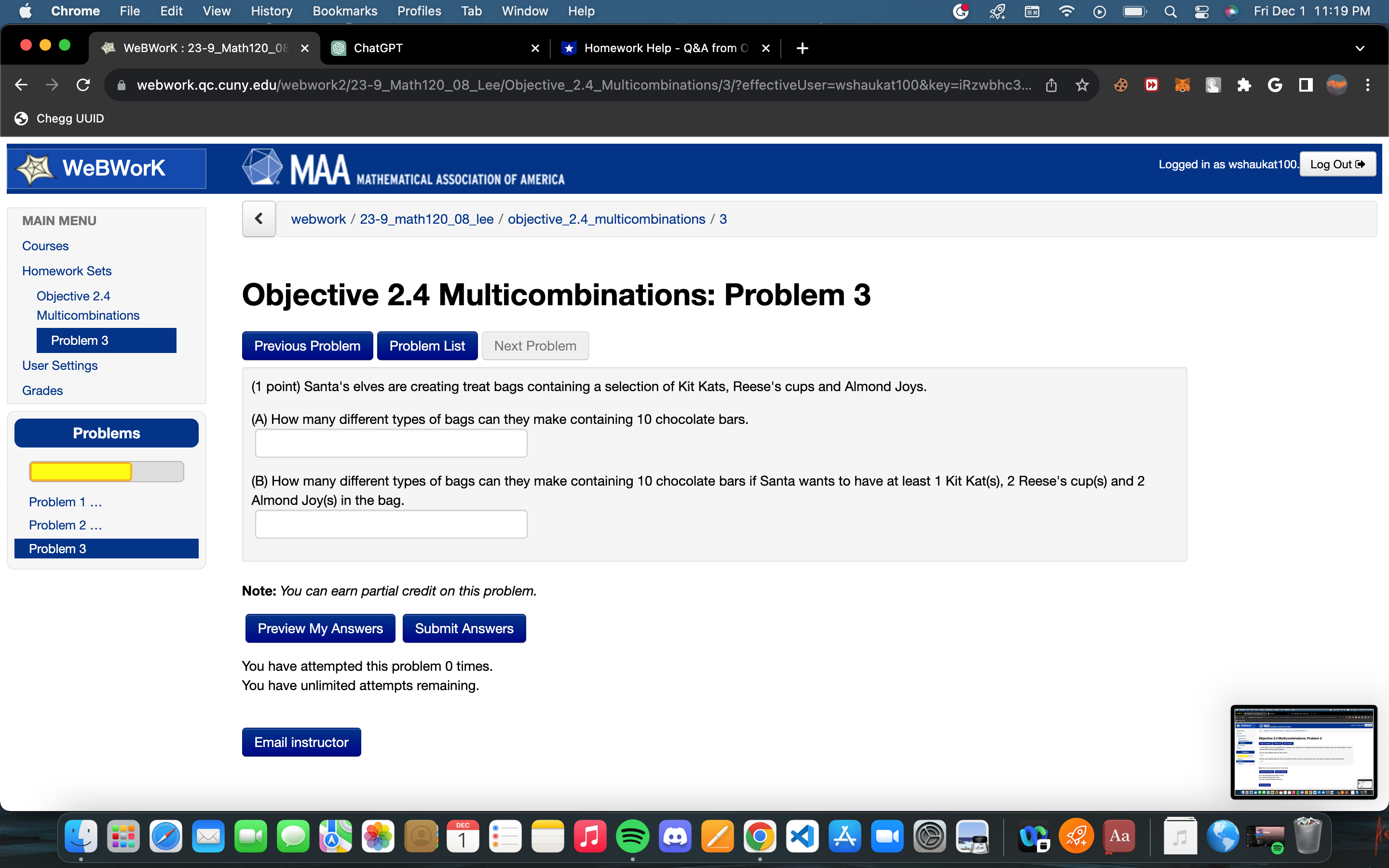 Answers Submit Answers You have attempted this problem 9 times. Your overall
