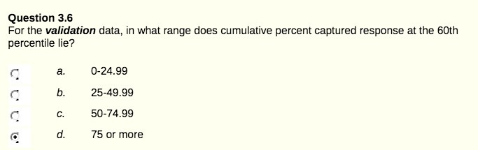  Question 3.6 For the validation data, in what range does cumulative