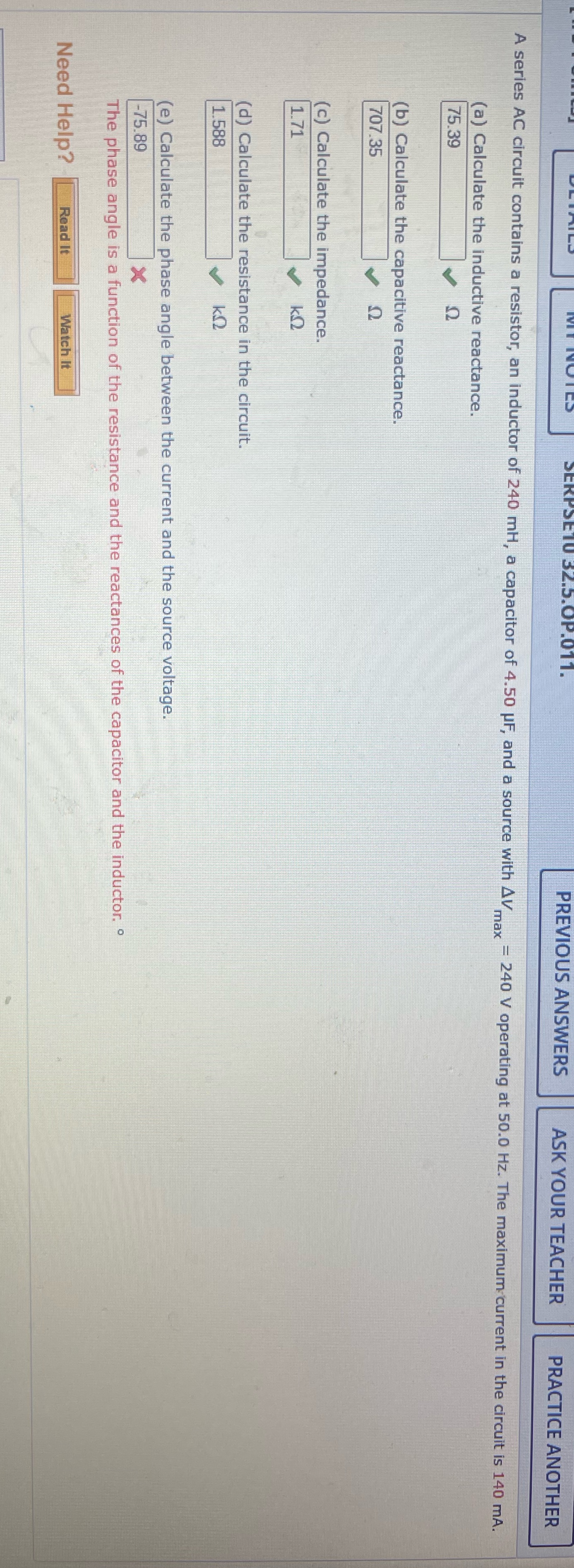 Please answer part e PREVIOUS ANSWERS ASK YOUR TEACHER PRACTICE ANOTHER A