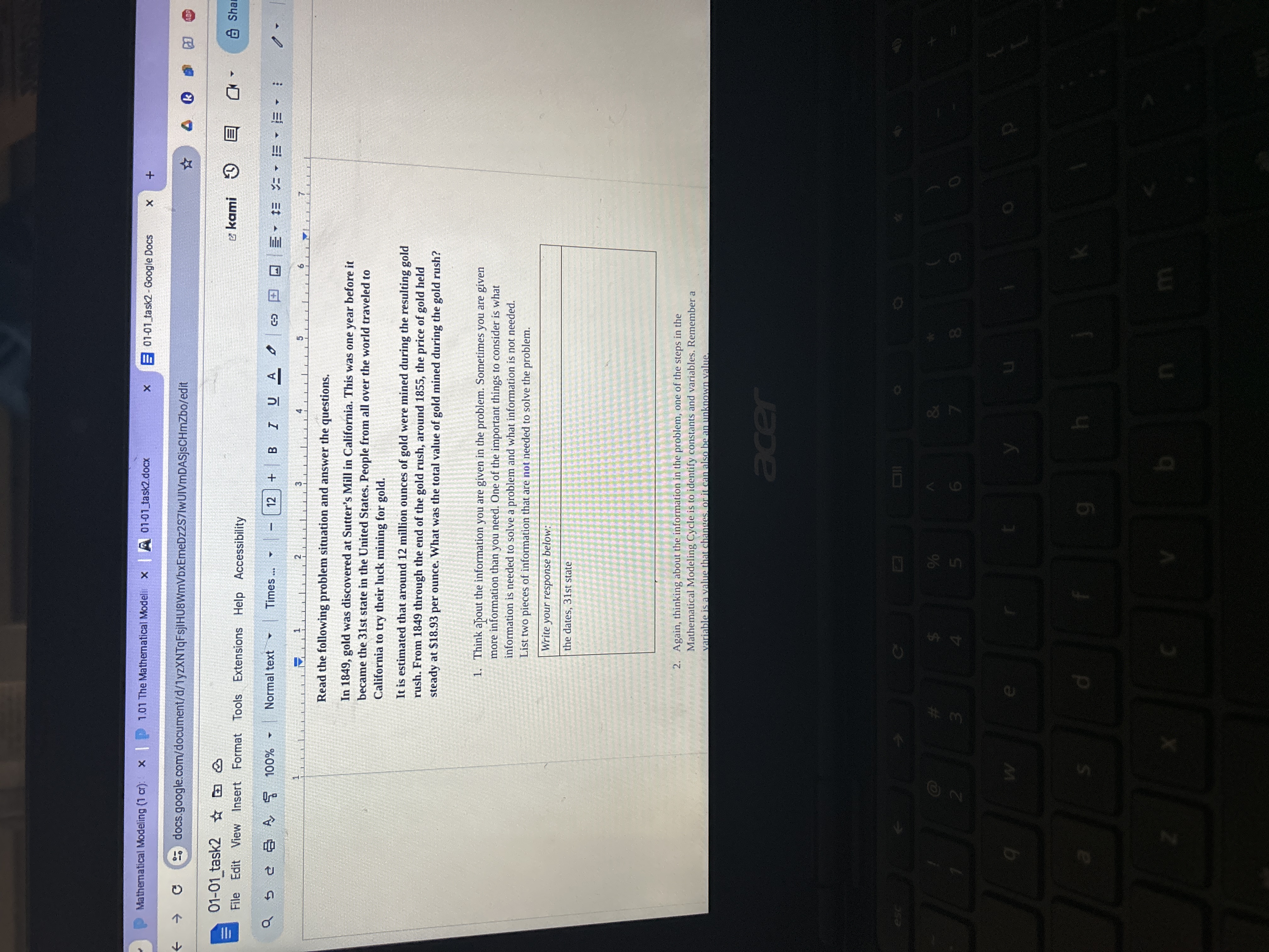  Mathematical Modeling (1 cr): x | | 1.01 The Mathematical Modelis