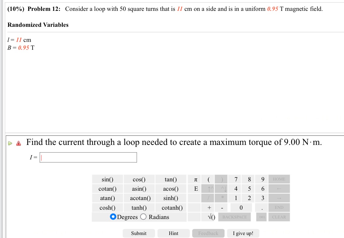 I need answer (10%) Problem 12: Consider a loop with 50 square