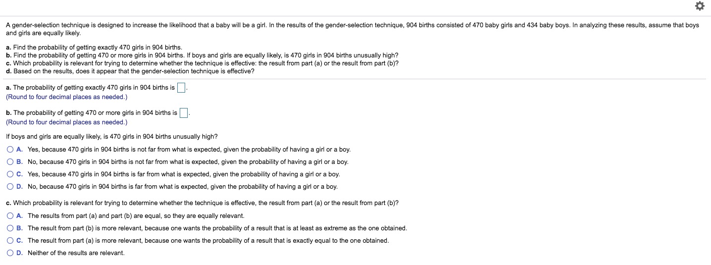 Need help with the following question, do not understand. A?gender-selection technique is