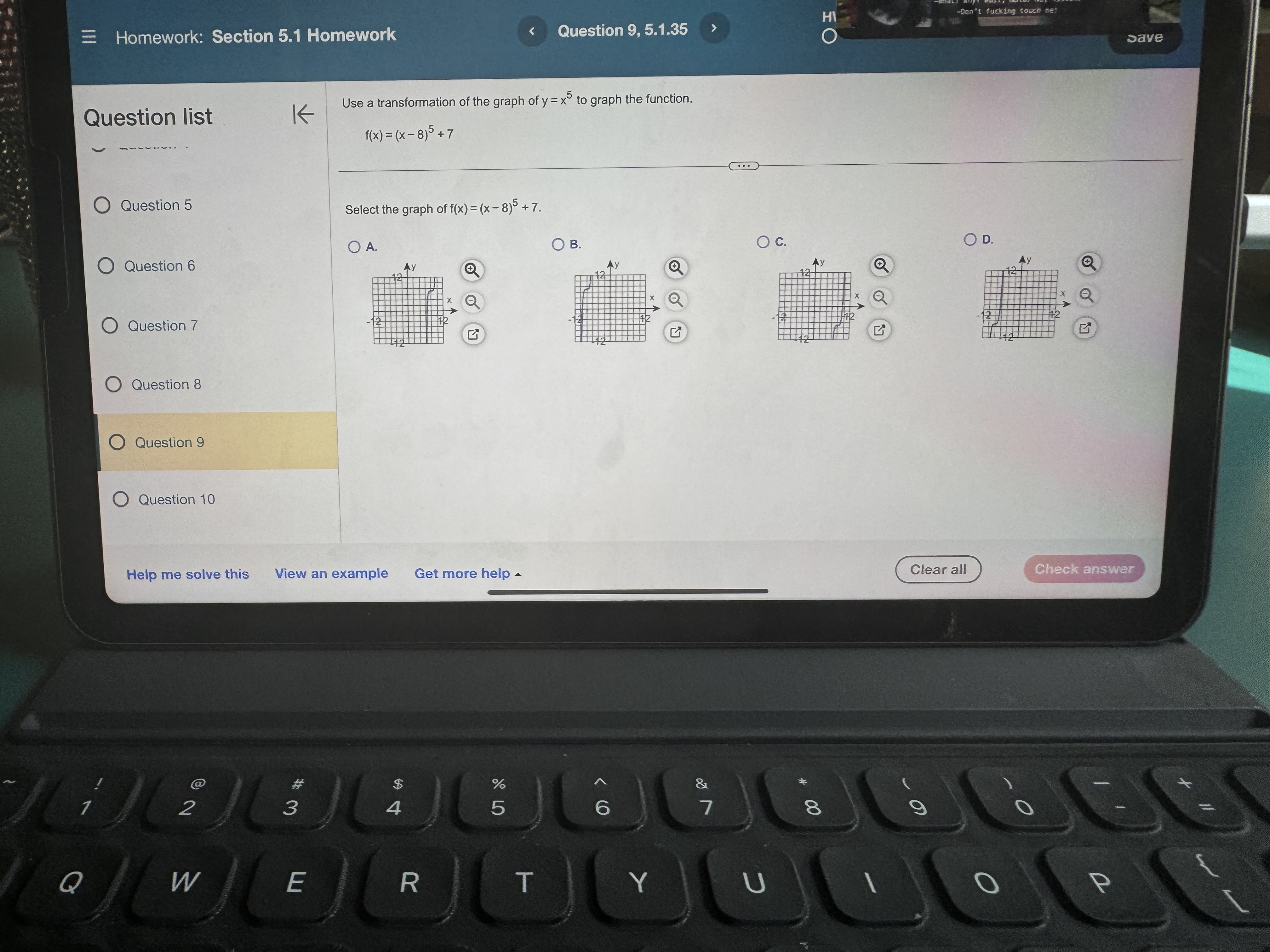 O B. It is not a polynomial because the variable x is