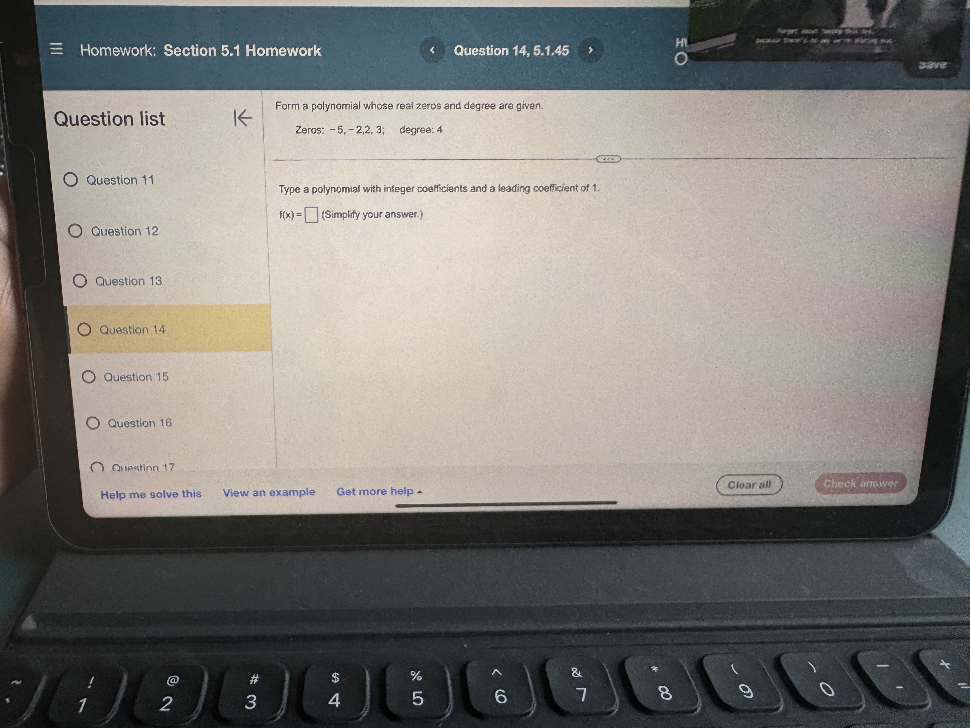 an example Get more help -Homework: Section 5.1 Homework Part 1 of