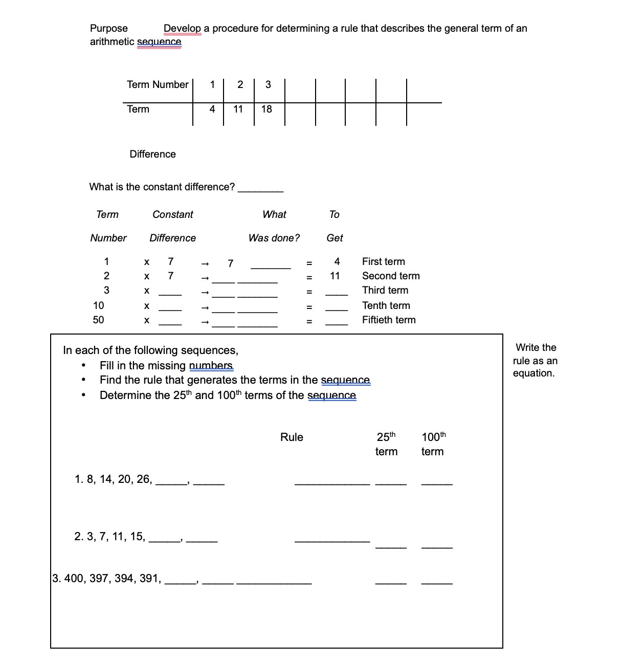 Purpose Develop a procedure for determining a rule that describes the