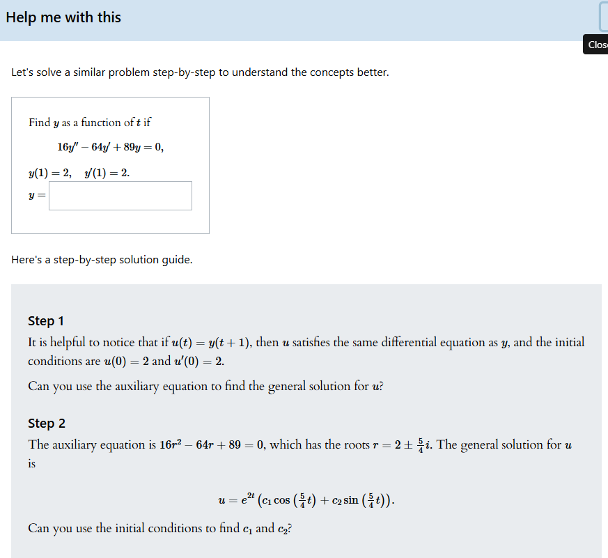 to understand the concepts better. Find y as a function of t