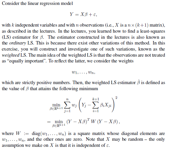  Consider the linear regression model Y = KB + s, with