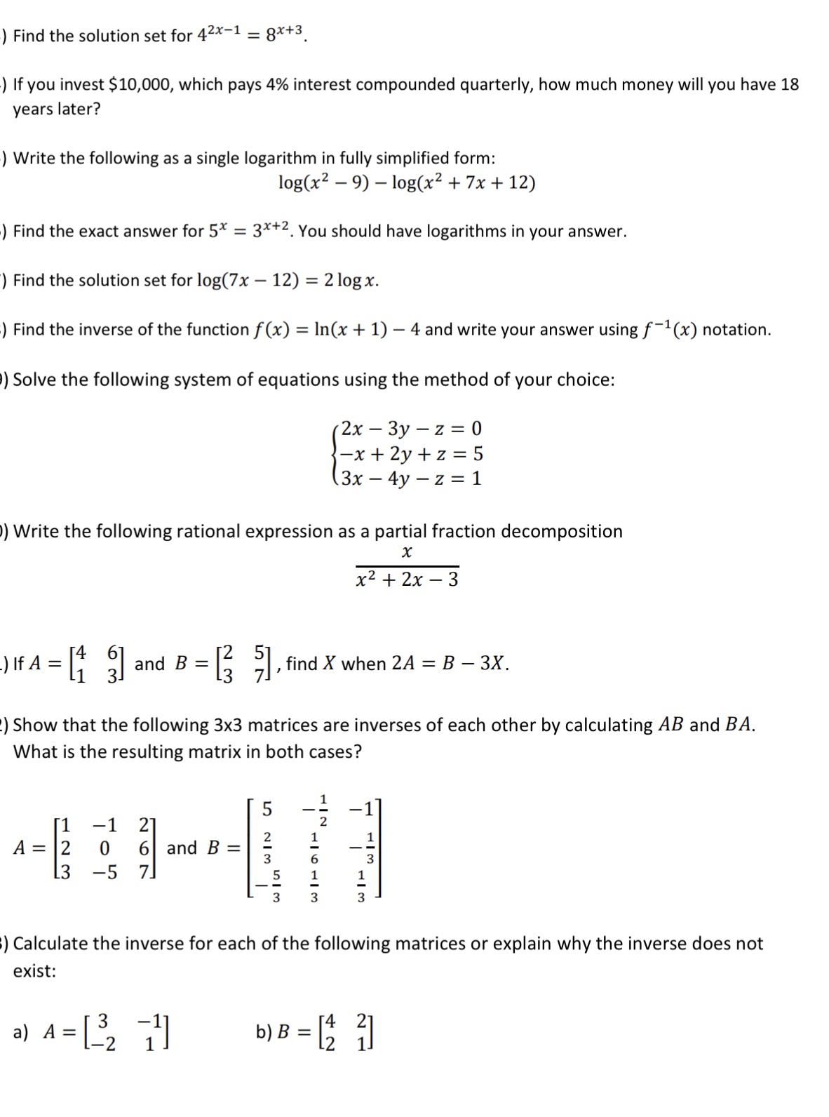 ) Find the solution set for 42x'1 = 8"\". -) If