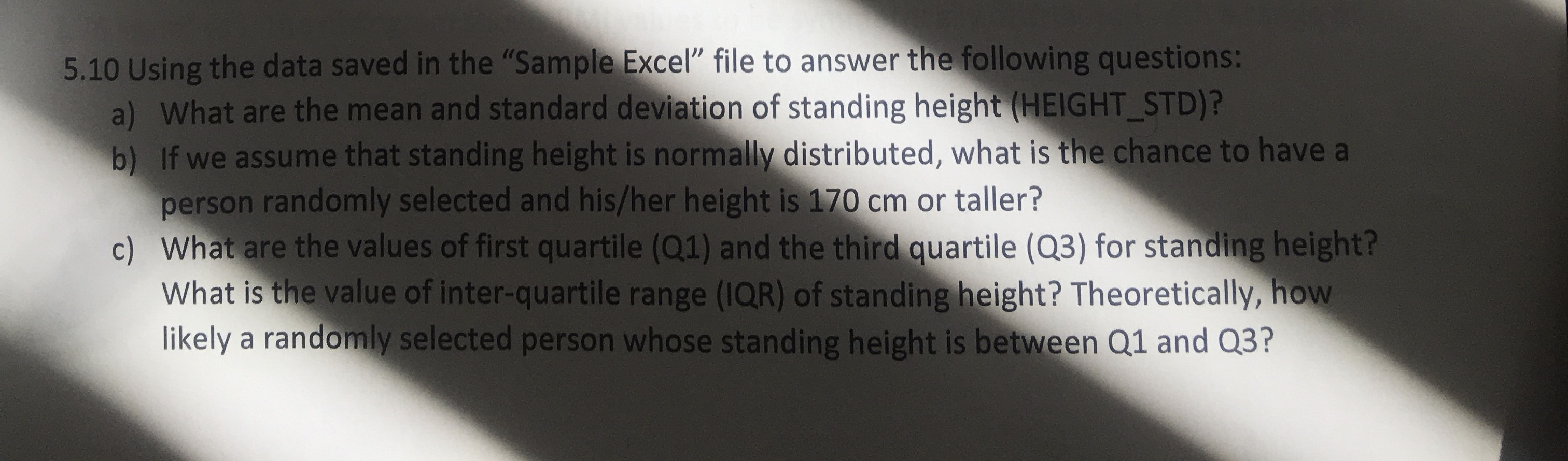 d) What are the values of cut-offs of standing height for x