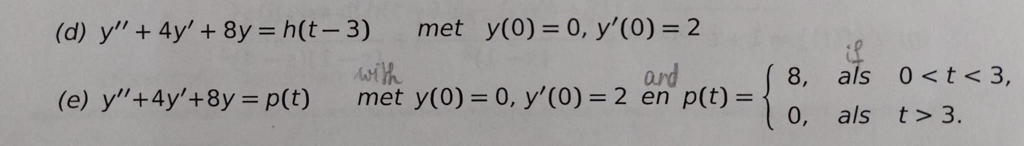 \f(d) y" + 4y' + 8y=h(t-3) met y(0) = 0, y' (0)