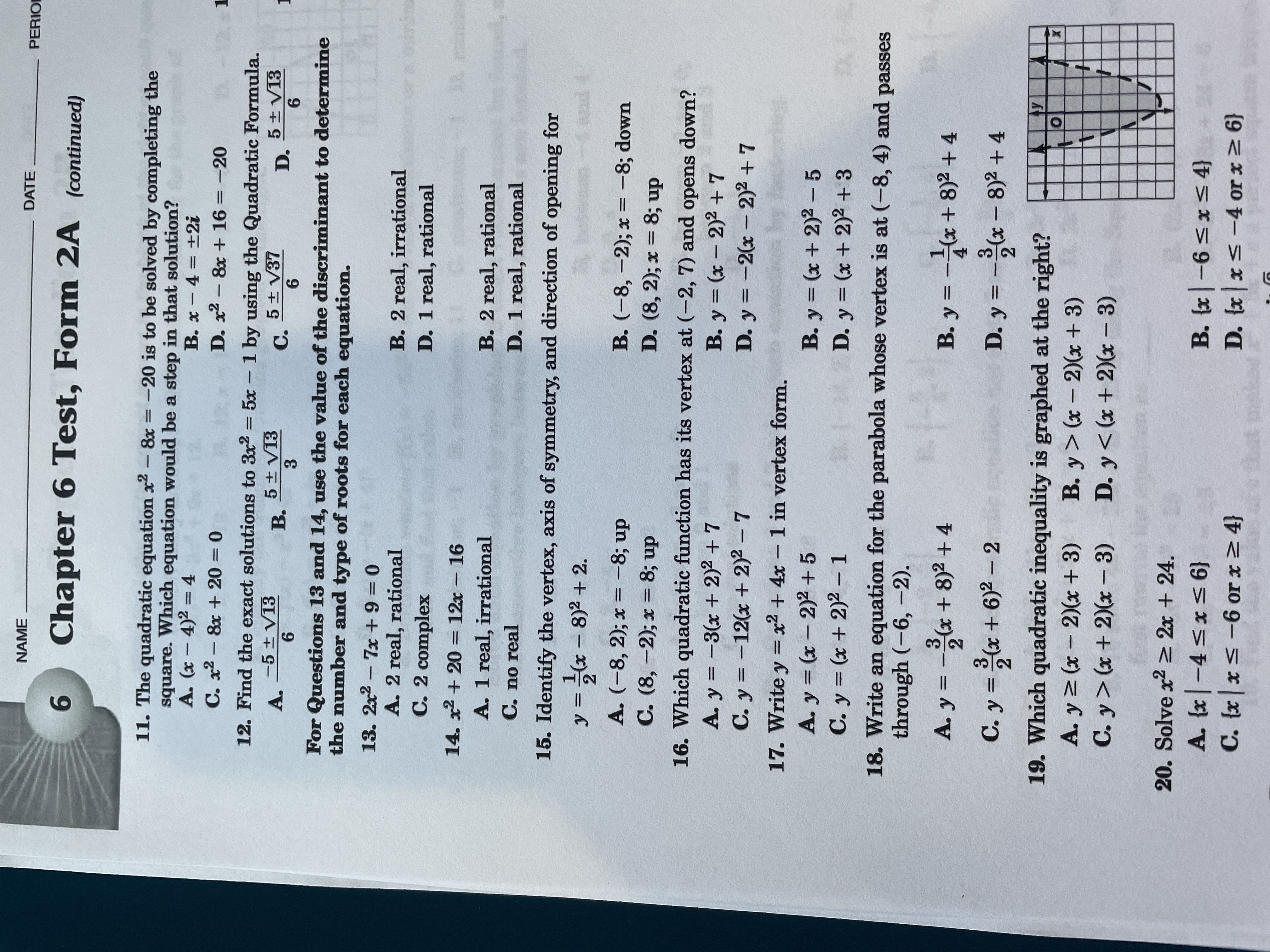  NAME DATE PERIO 6 Chapter 6 Test, Form 2A (continued) 11.