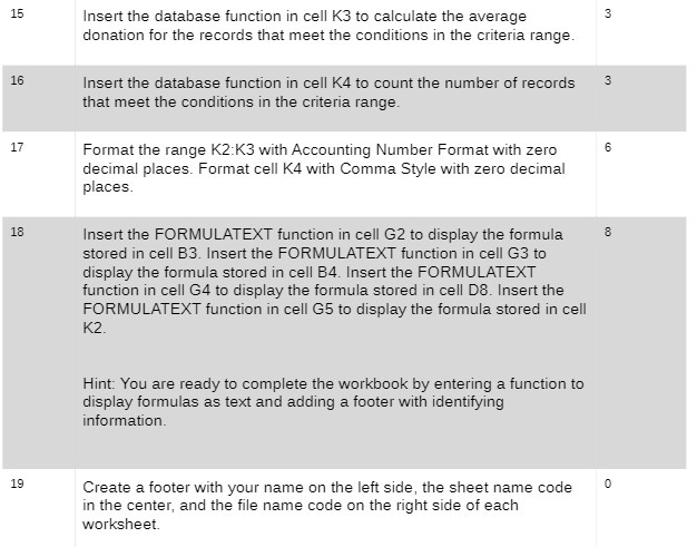  15 Insert the database function in cell K3 to calculate the