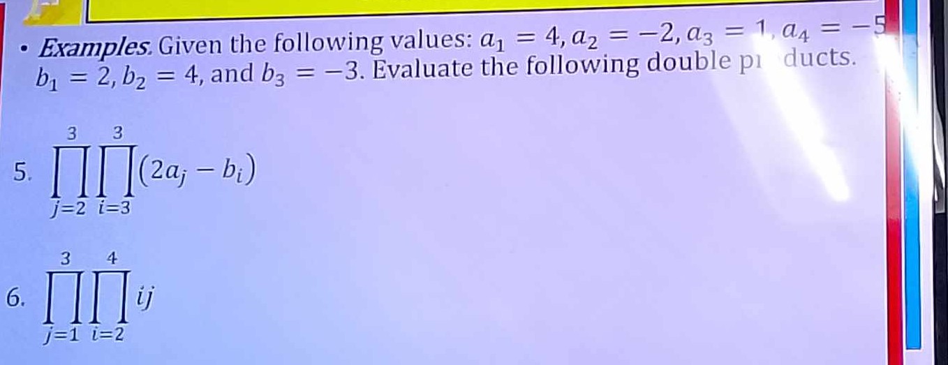  . Examples. Given the following values: a] = 4, a2 =