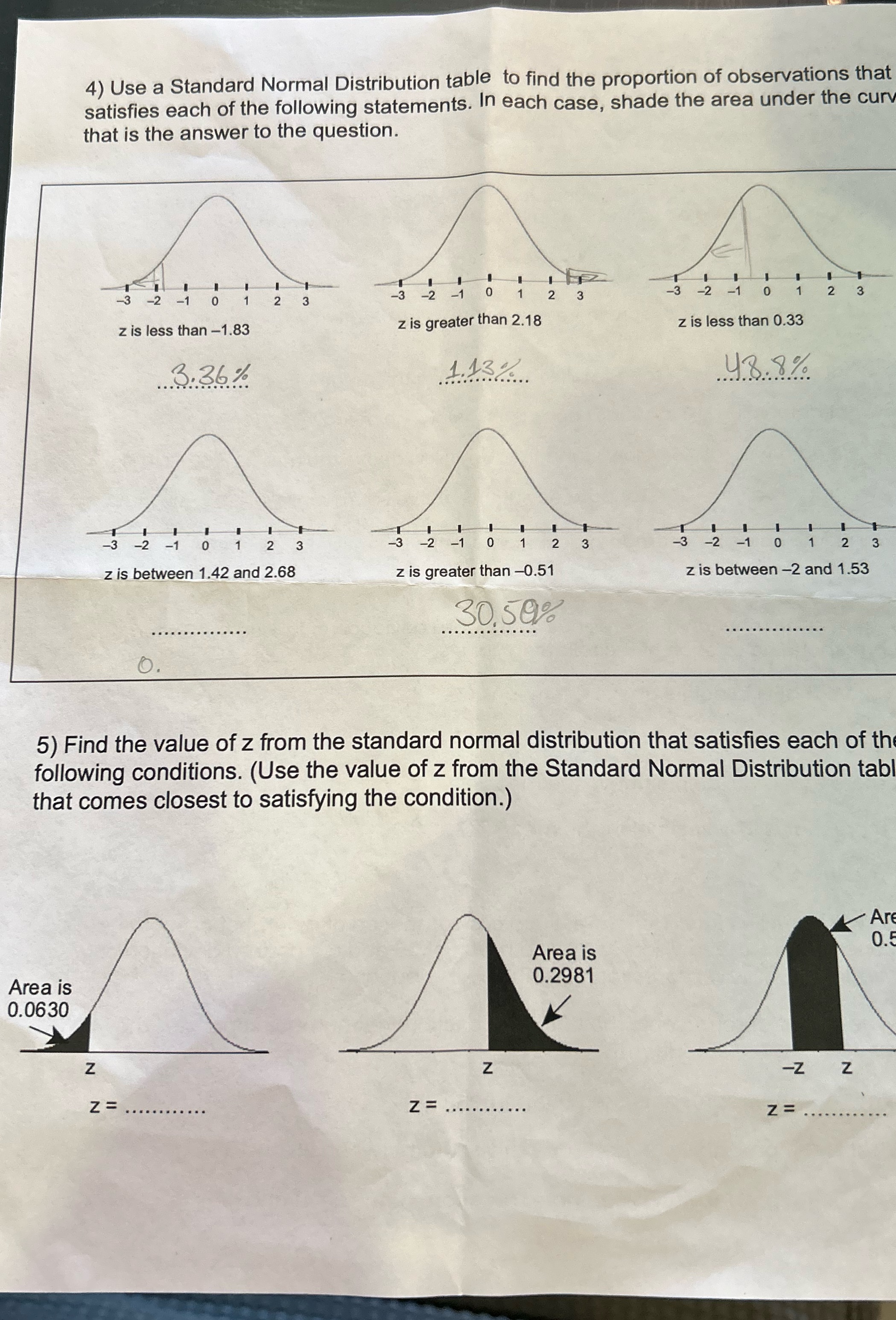 4) Use a Standard Normal Distribution table to find the proportion