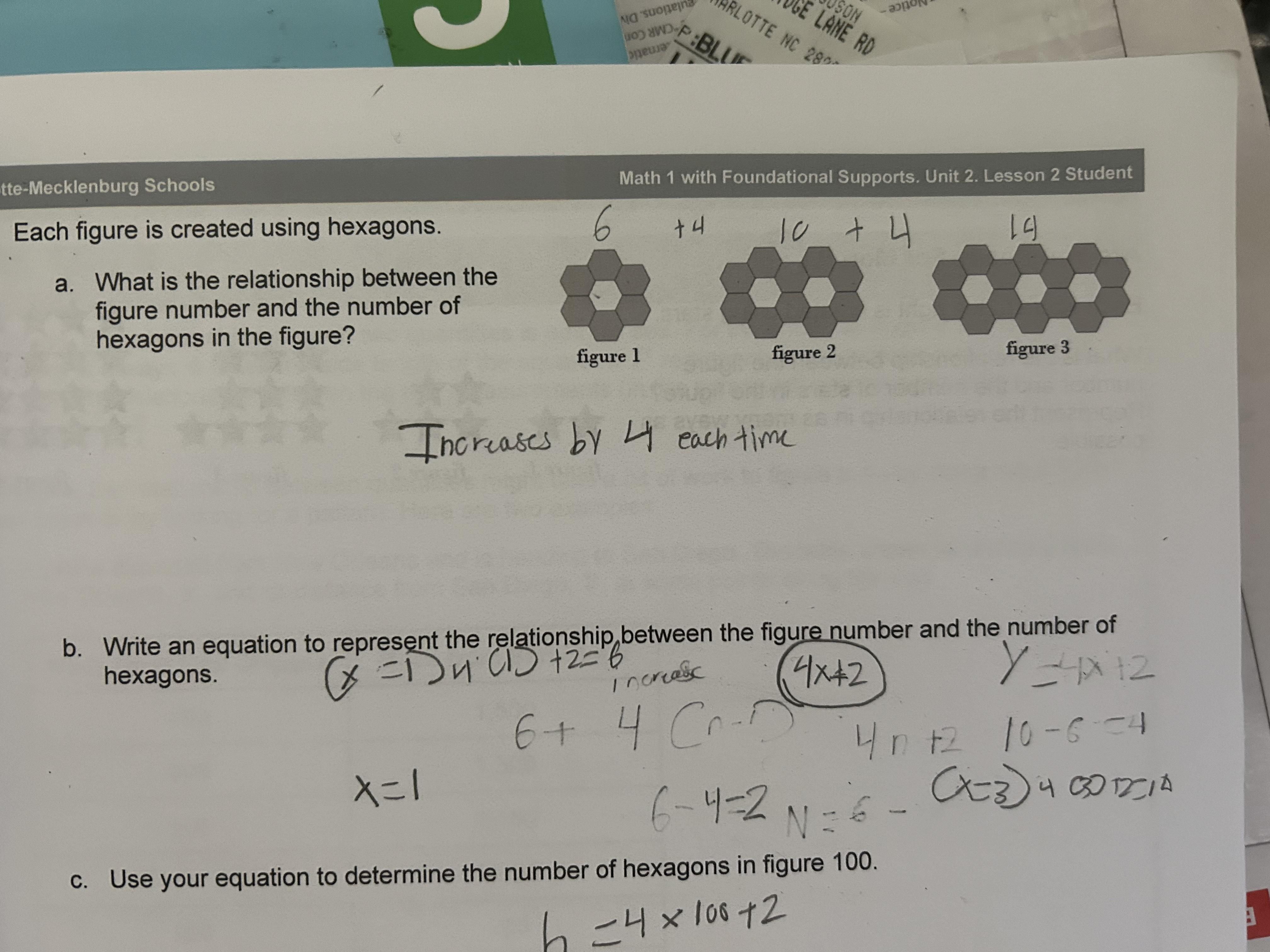 write a equation to represent the relationship between the figure number and