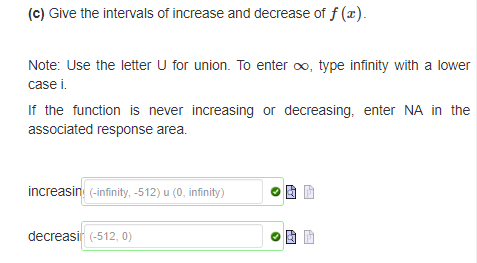 domain of f (I)- Note: Use the letter U for union. To