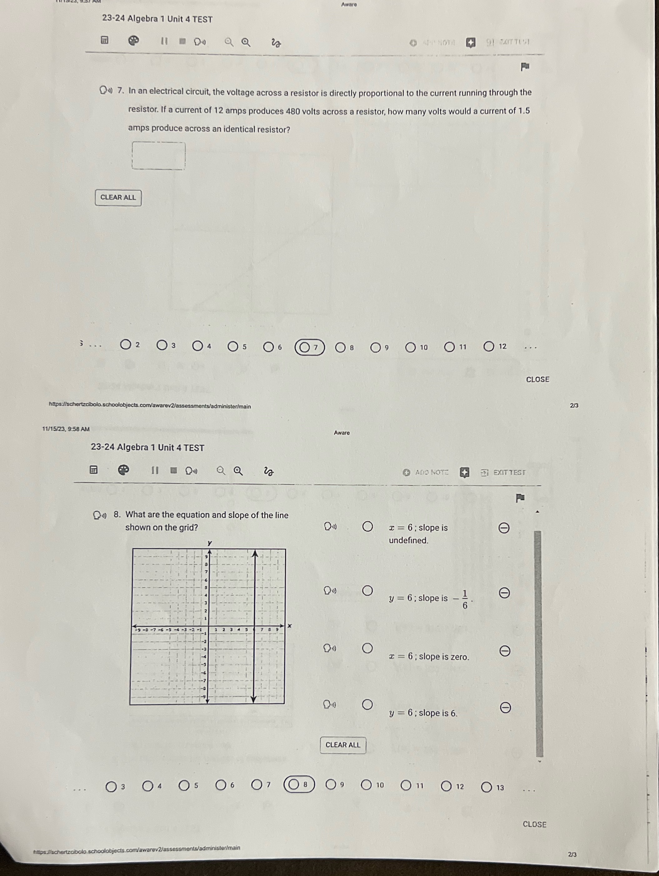 Answer the questions Aware 23-24 Algebra 1 Unit 4 TEST Q Q