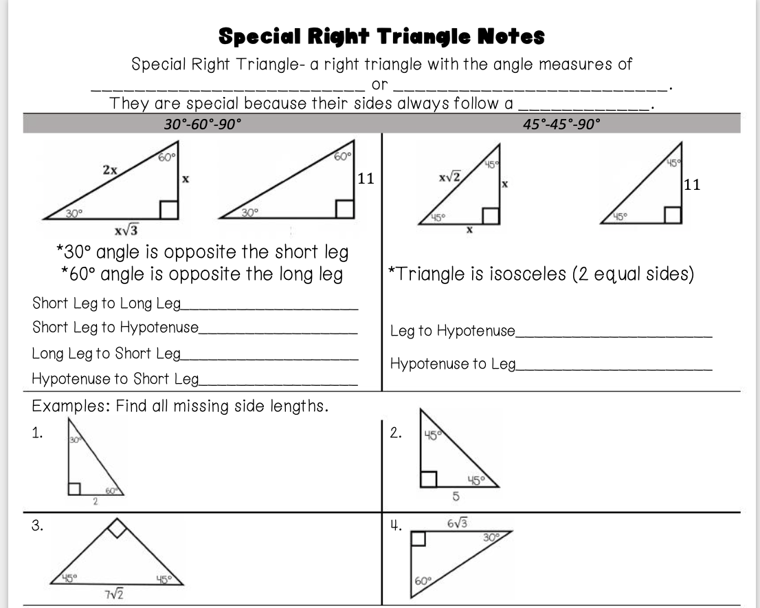  Special Right Triangle Notes Special Right Triangle- a right triangle with