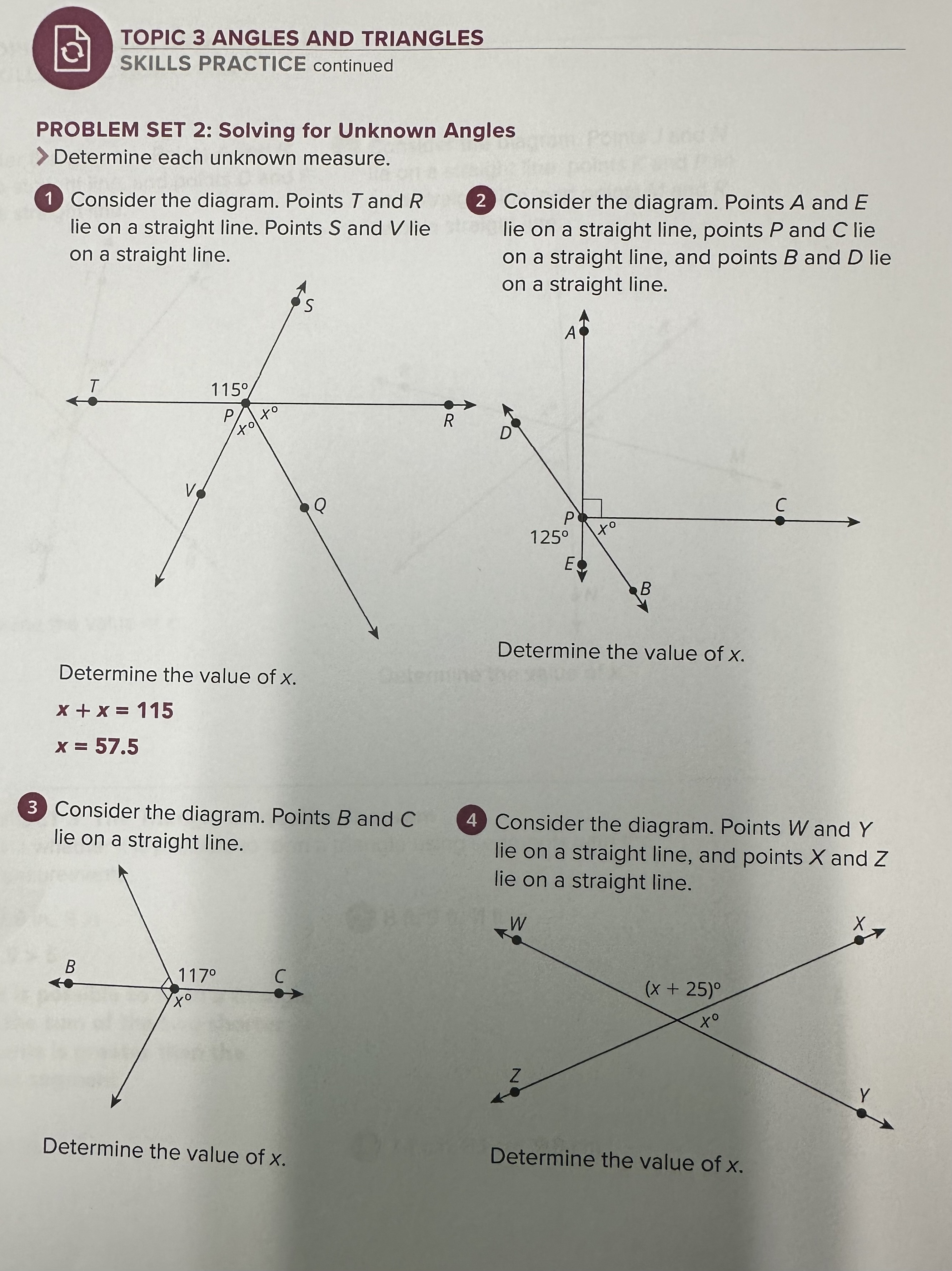  TOPIC 3 ANGLES AND TRIANGLES SKILLS PRACTICE continued PROBLEM SET 2: