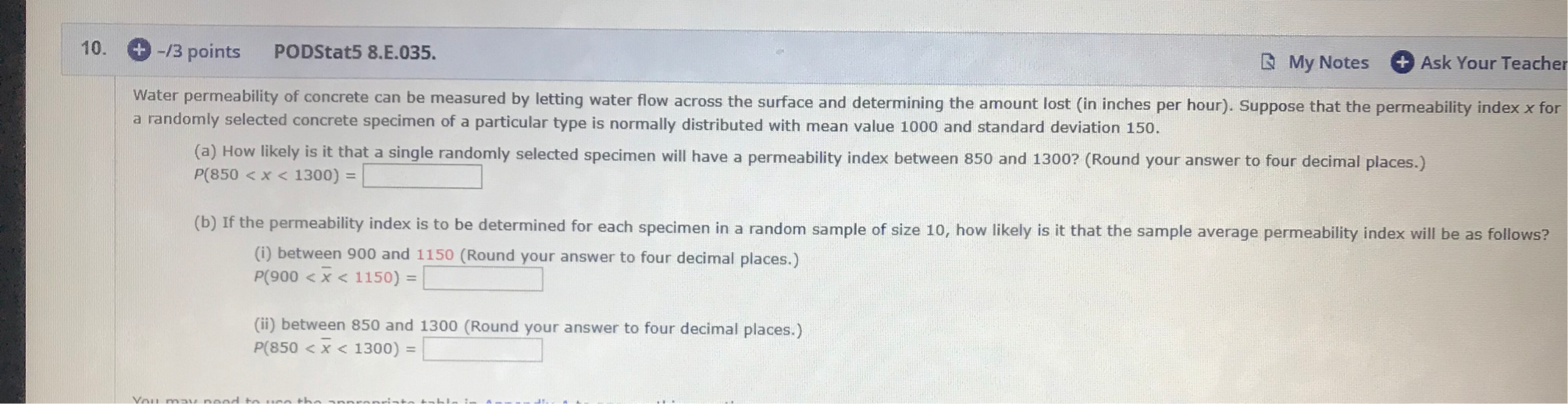 10. + -/3 points PODStat5 8.E.035. My Notes + Ask Your