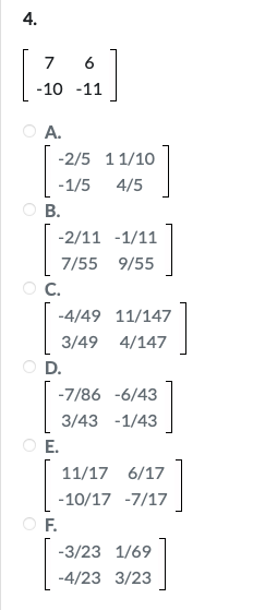 11/147 3/49 4/147 O D. -7/86 -6/43 3/43 -1/43 O E. 11/17