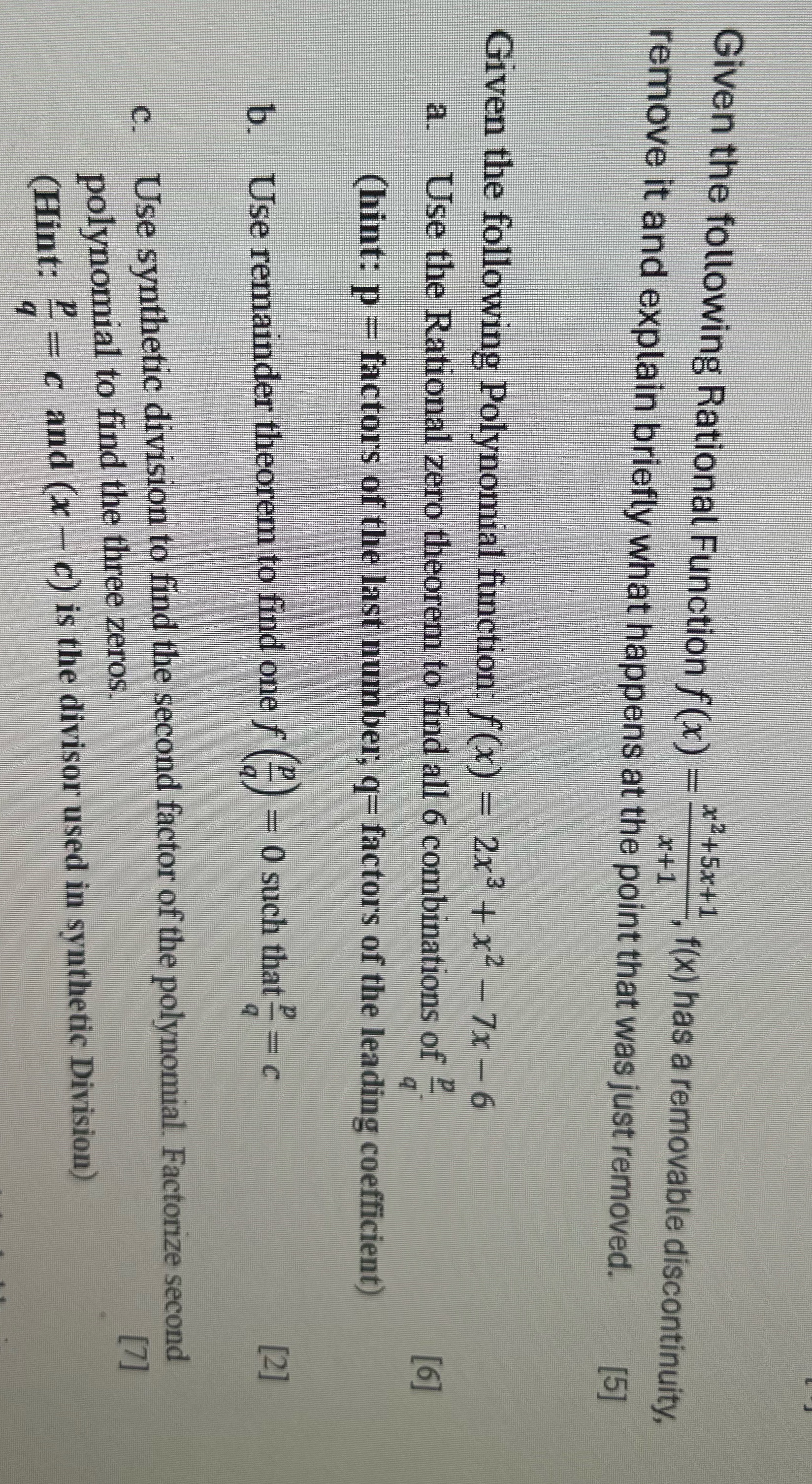 Please help with these questions Given the following Rational Function f (x)