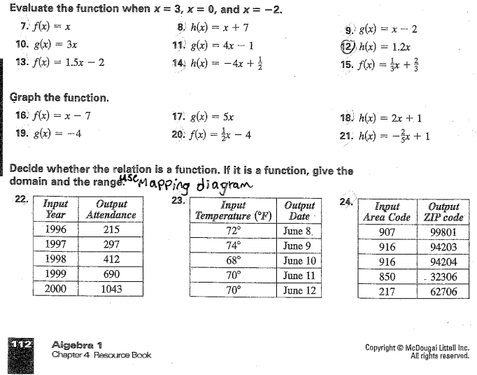 ALGEBRA 1Answer Lesson 4.8 Practice A questions 1, 2, 3, 4, 5,