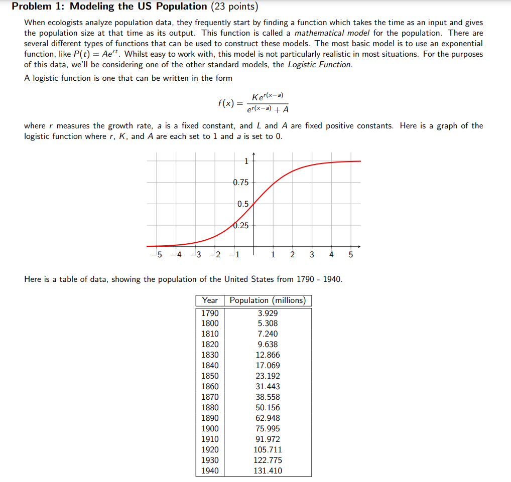  Problem 1: Modeling the US Population (23 points) When ecologists analyze