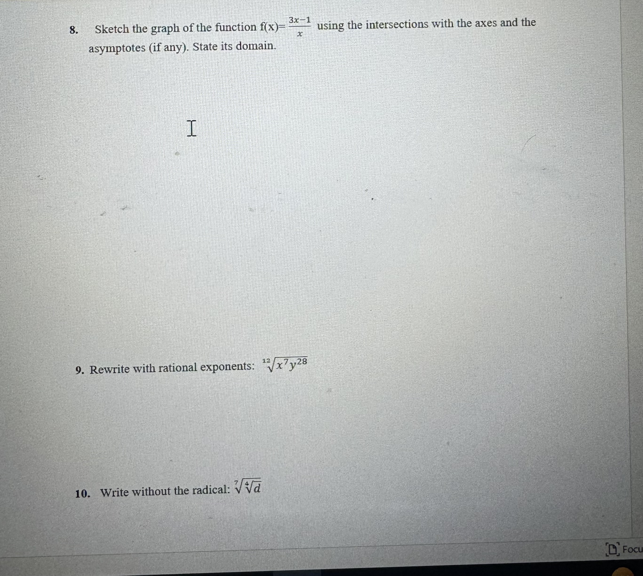 of this circle. 2. Find the domain for the following functions: x