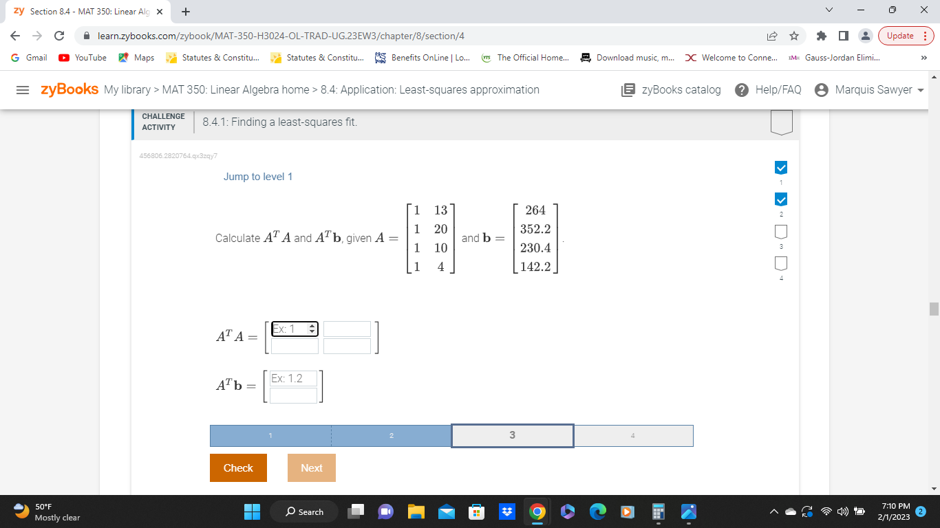  zy Section 8.4 - MAT 350: Linear Alg X + X