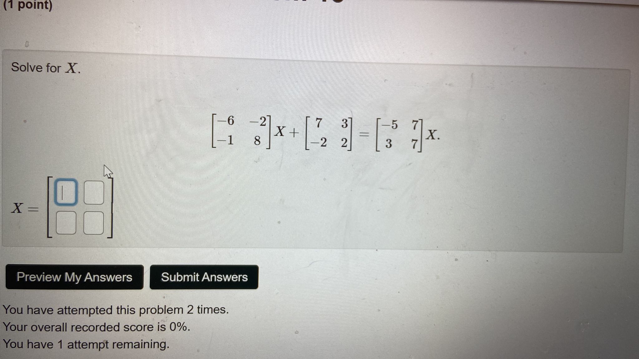 Submit Answers You have attempted this problem 0 times. 'You ha -