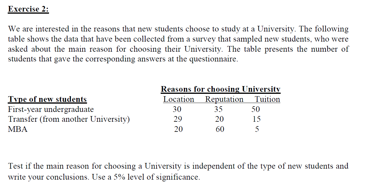 I need the answer to this question, please Exercise 2: We are