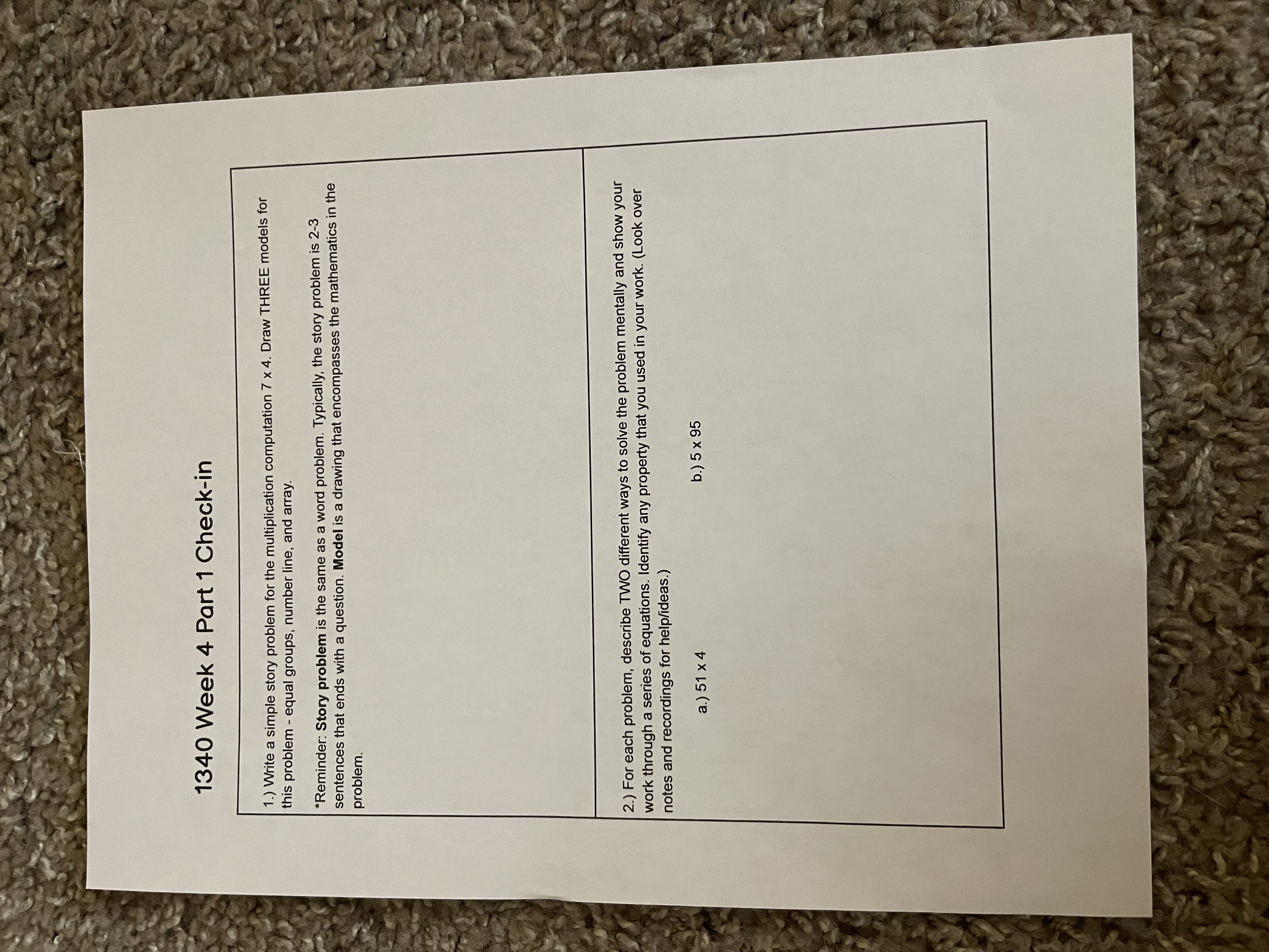  1340 Week 4 Part 1 Check-in 1.) Write a simple story