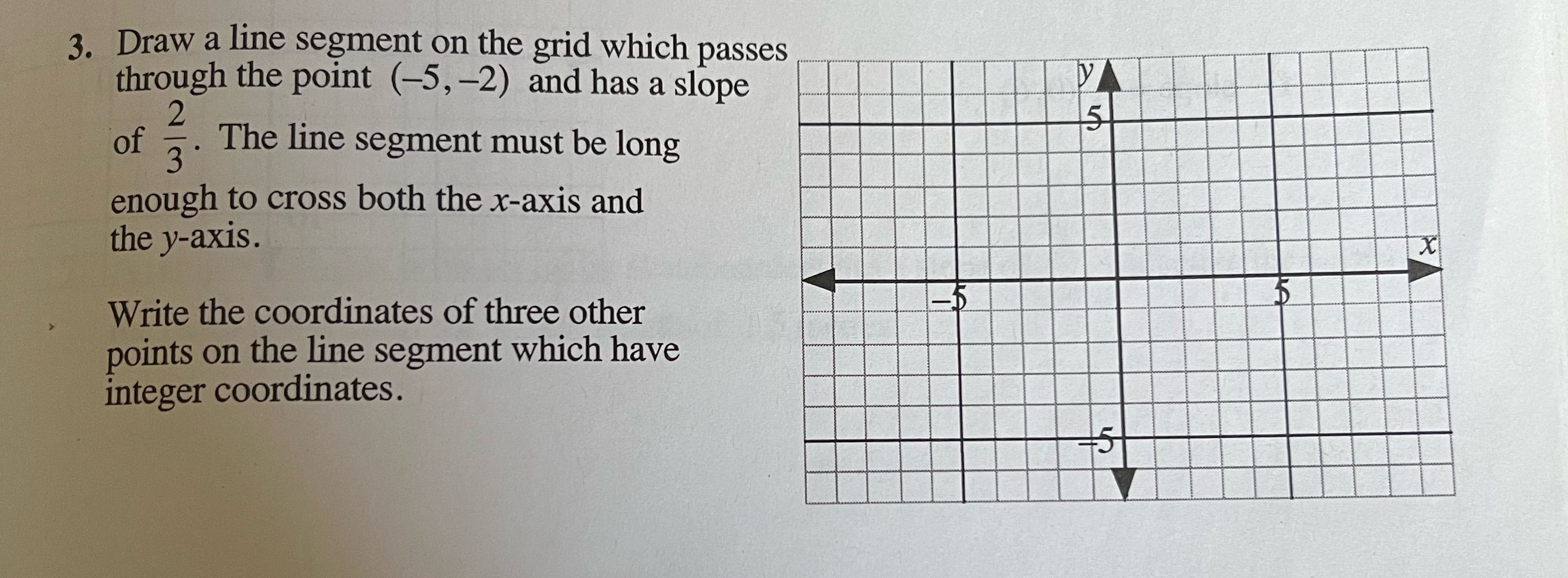  3. Draw a line segment on the grid which passes through