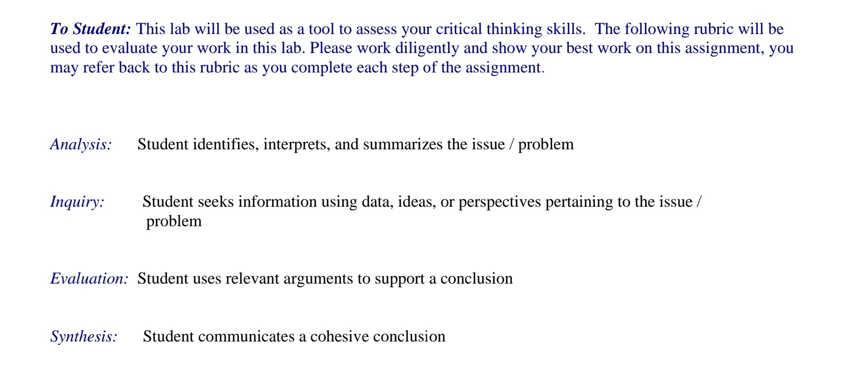 T0 Student: This lab will be used as a tool to