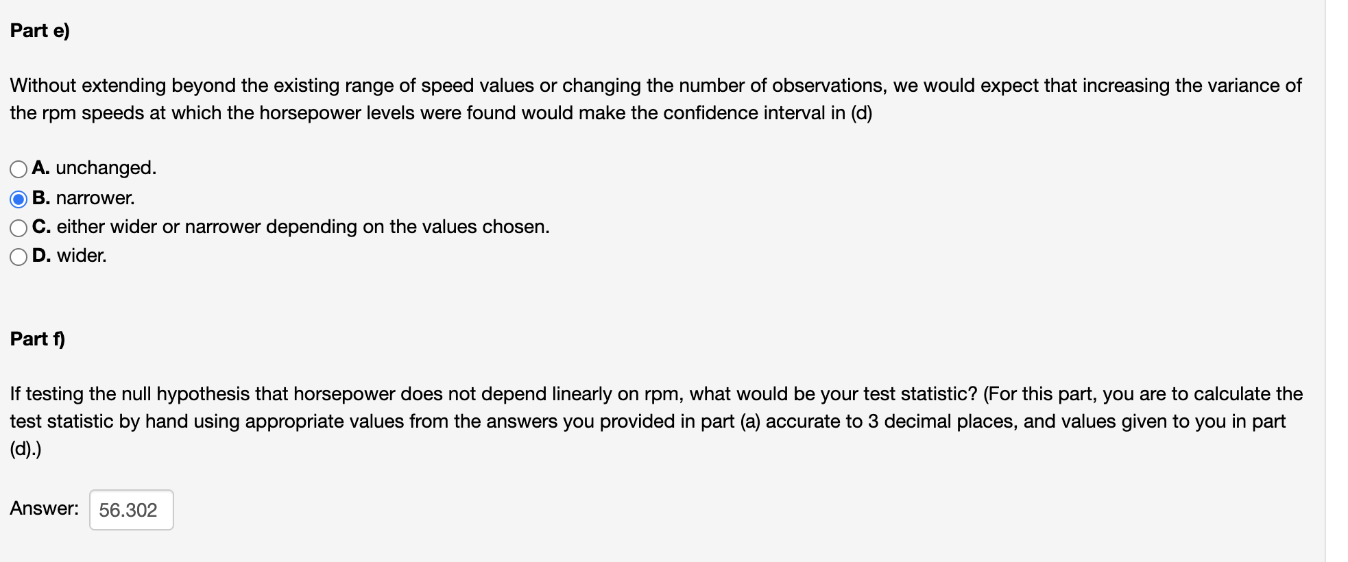 a motor car engine was measured at a chosen set of values