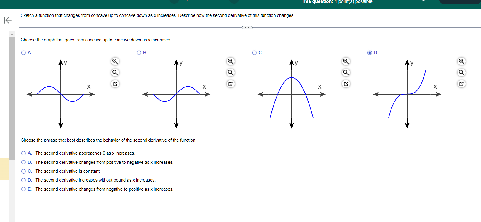  S question: 1 poini(s) possible | Sketch a function that changes